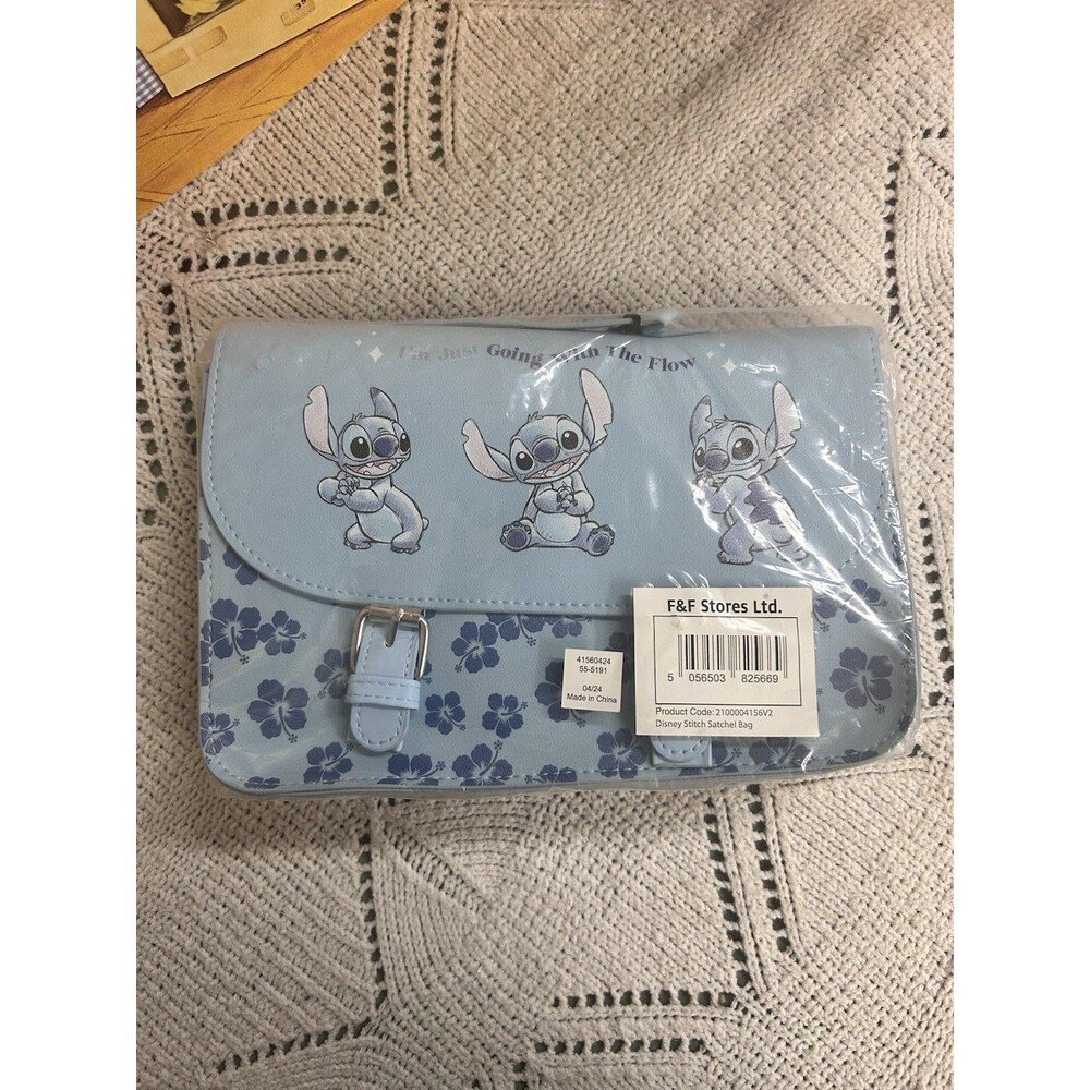 Disney Stitch Satchel Bag Girls Crossbody Purse F&F Stores Light Blue NIP Floral